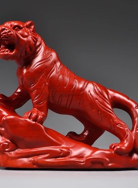 绿色木雕老虎摆件实木质上山虎生肖工艺品家居办公桌面装饰工艺品