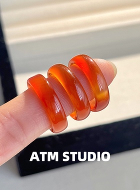 白茶清欢ins极简玛瑙玉髓戒指