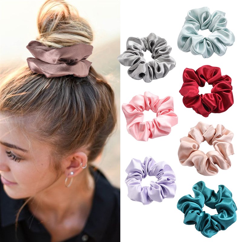 网红4PCS/Lot Satin Silk Scrunchies Women Elastic Rubber Hair - 图0