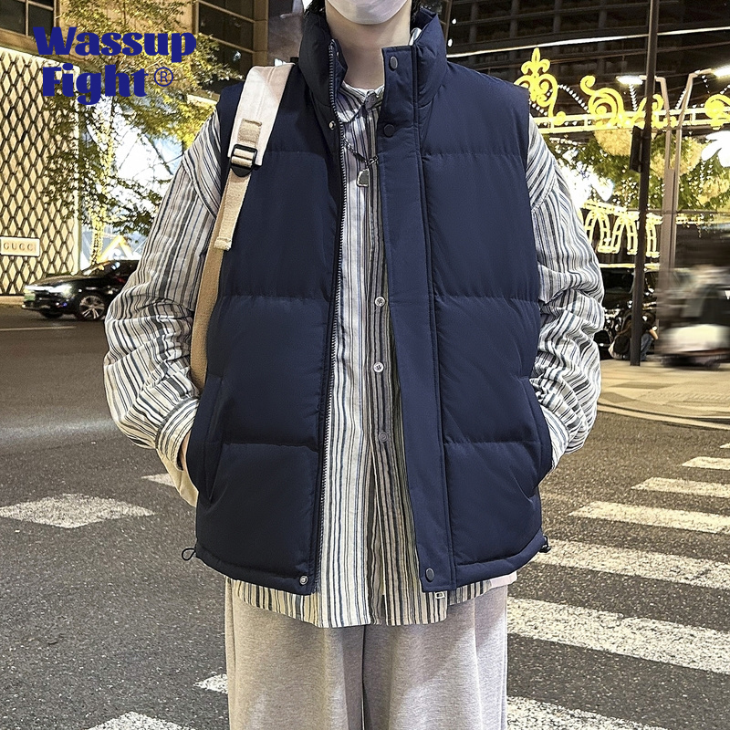 WASSUP FIGHT冬季马甲潮牌立领休闲男士复古棉服加厚保暖无袖外套 - 图2
