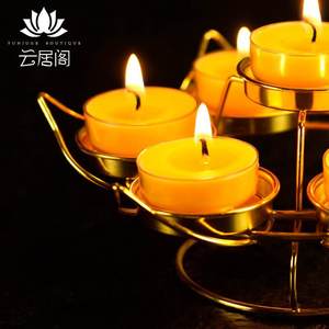 聚缘阁七星酥油灯底座双片莲花灯架佛灯供灯合金蜡烛台摆件工艺品