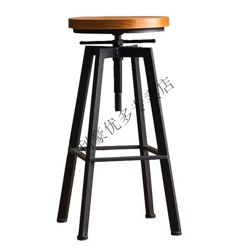 铁艺酒吧椅工业风旋转吧凳家用升降吧台椅实木高脚椅高吧台凳子 - 图3