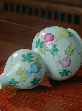 汝窑粉彩葫芦花瓶景德镇手绘