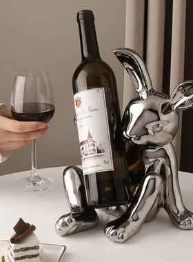 时尚轻奢电镀陶瓷兔子红酒架杯架套装创意客厅酒柜桌面装饰品摆件