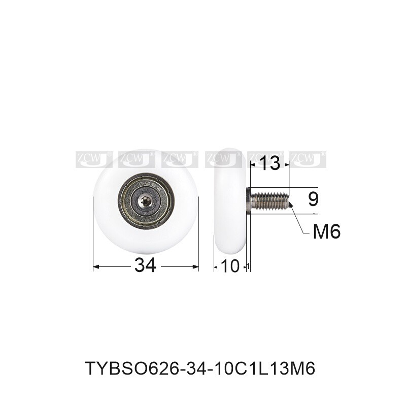 。M626包塑料轴承滑轮滚轮尼龙轮圆弧型R型6*34*10带外螺纹不绣钢 - 图2