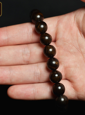 金丝楠木手串单圈碳化料水波纹小叶桢楠老料男女木珠子佛珠10mm