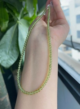 客定款随手拍天然橄榄石圆珠项链4mm女简约颈链锁骨银链气质时尚
