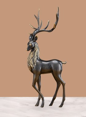 大号全铜鹿摆件一对客厅玄关高档工艺品办公室招财装W饰品乔迁礼