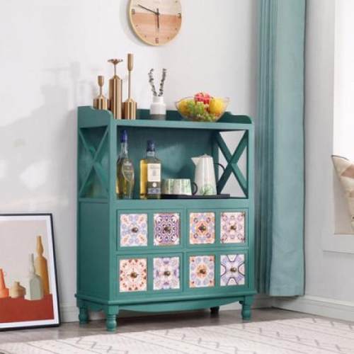 北欧斗柜法式复古实木彩绘书柜收纳柜做旧储物柜客厅柜玄关走廊柜 - 图0