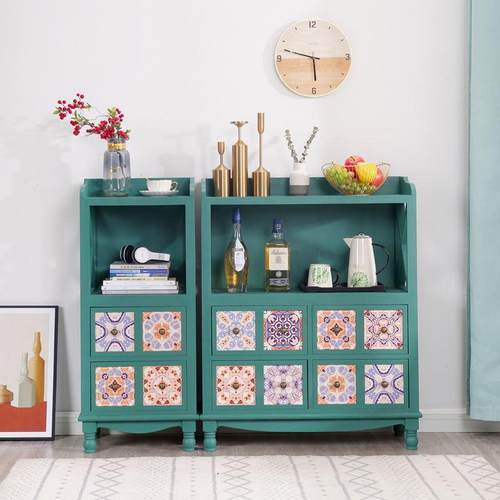 北欧斗柜法式复古实木彩绘书柜收纳柜做旧储物柜客厅柜玄关走廊柜 - 图1