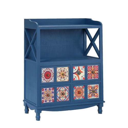 北欧斗柜法式复古实木彩绘书柜收纳柜做旧储物柜客厅柜玄关走廊柜 - 图3