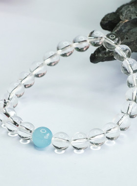 天然白水晶手串海蓝手链时尚饰品人气爆款气质淑女五行能量手串