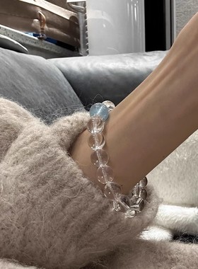天然海蓝宝白水晶手串女2025新款爆款轻奢小众高级感送女友情人节