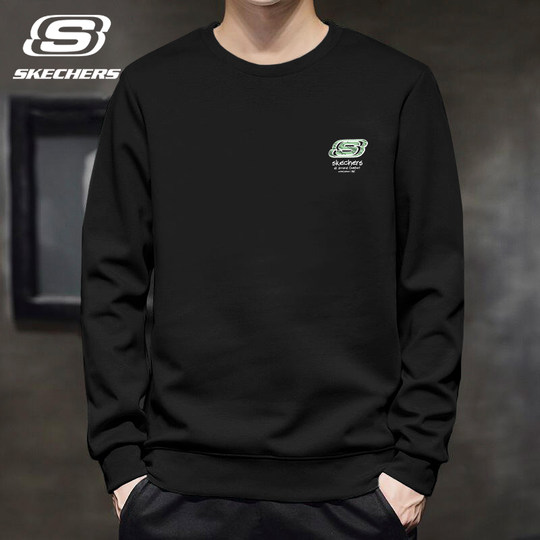 斯凯奇男装圆领卫衣男2025年秋季新款加绒长袖t恤保暖运动服上衣