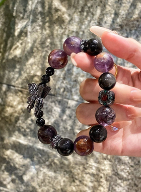 天然紫水晶黑发晶招财转运手链