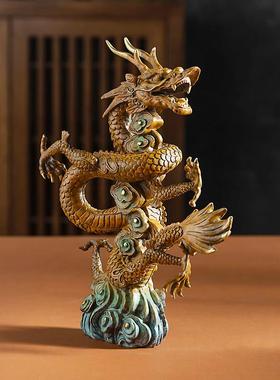 龙摆件铜工艺品盘龙青龙办公桌玄关客厅酒柜家居装饰品高档礼品