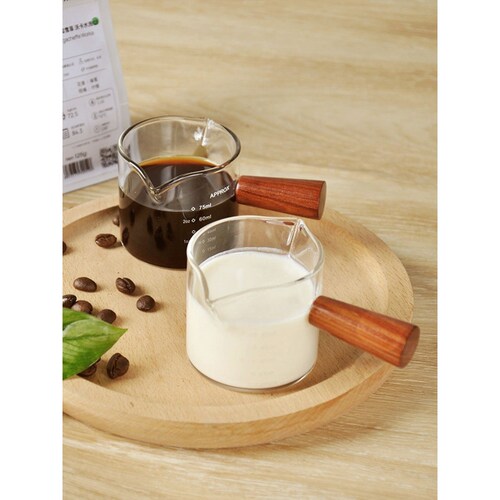 GUOKAVO 意式浓缩咖啡杯 带刻度双嘴玻璃盎司杯量杯 迷你奶盅 - 图0