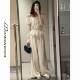 MIANMIANONLINE Loire one-shoulder design linen lace patchwork top/pants 337