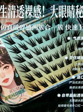 烟柔免胶假睫毛拉丁公主2层婴儿直狐系睫毛双翘度仿真单簇自然款