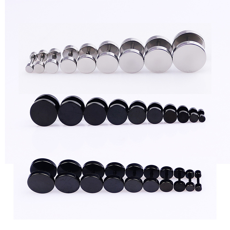 推荐1 Pairs Black Fahion Earring Man Women Flat Round Barbel - 图0