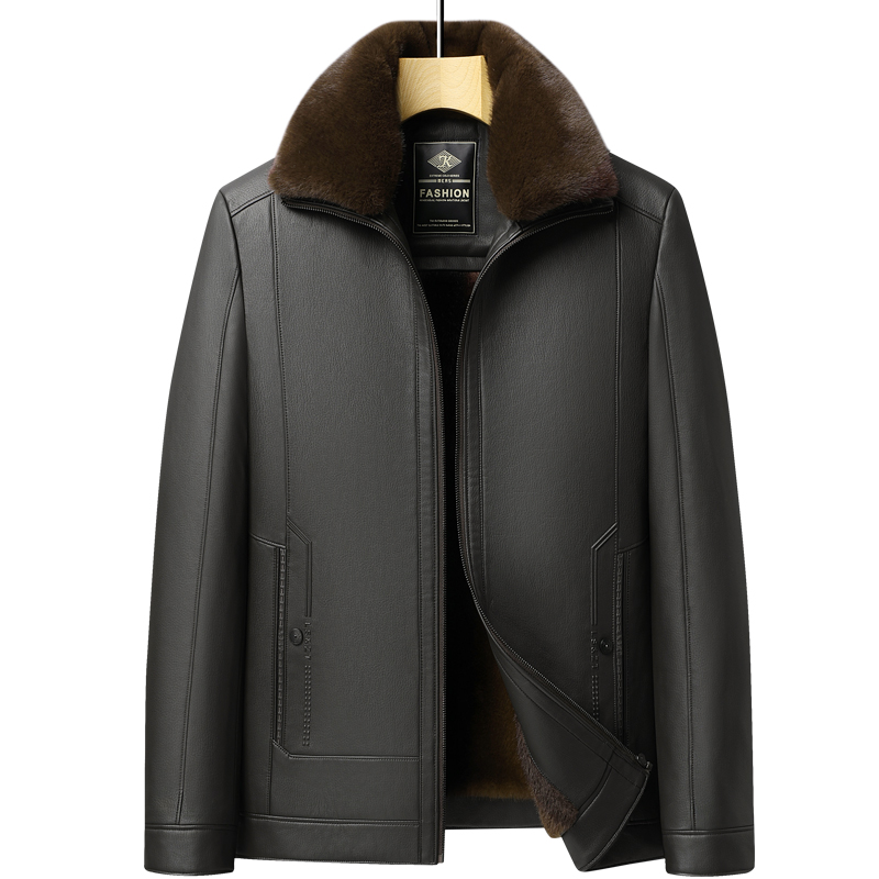 啄木鸟中老年人男士皮夹克加绒加厚款冬季皮毛一体爸爸装皮衣外套 - 图3