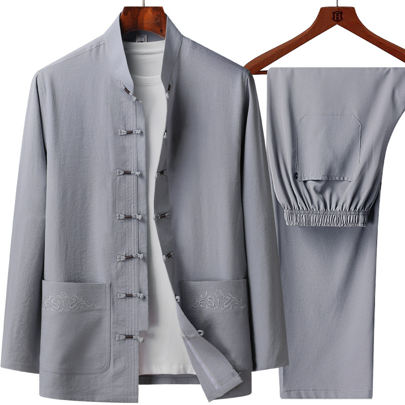 啄木鸟中老年人唐装男士长袖爸爸装春夏季中国风冰丝衬衫爷爷外套,淘宝优惠券,粉丝福利购,淘宝优惠卷