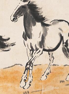 徐悲鸿国画三马图中式水墨国画挂
