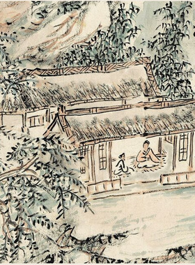 黄宾虹焦墨山水图横幅风景真迹微