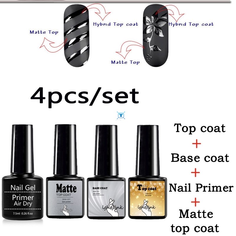 速发4pcs/set Top And Base Coat 8ml UV Gel Nail Primer Nail G - 图0