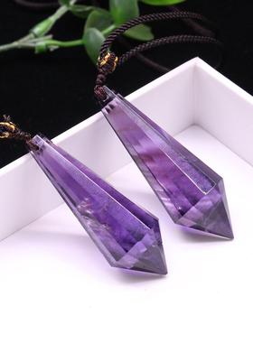 紫水晶吊坠如鸿天然六棱柱男女情侣灵摆原石头项链挂件饰品礼物