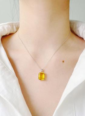 黄水晶项链925纯银天然水晶吊坠简约镶嵌宝石项链海蓝宝新款