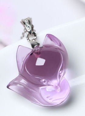 紫水晶狐狸吊坠天然925银项链水晶饰品锁骨颈链夏送女友礼物个性