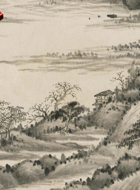 清代王鉴仿董源溪山图卷传统山水