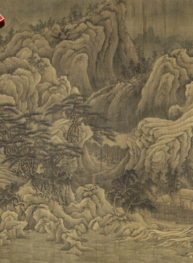 五代巨然松岩萧寺图名家国画山水