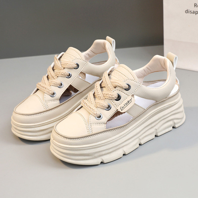 Large size 41 to 43 small white shoes women's shoes summer u hollow wedge heel inner heighten sneakers showing feet small holes Baotou cool