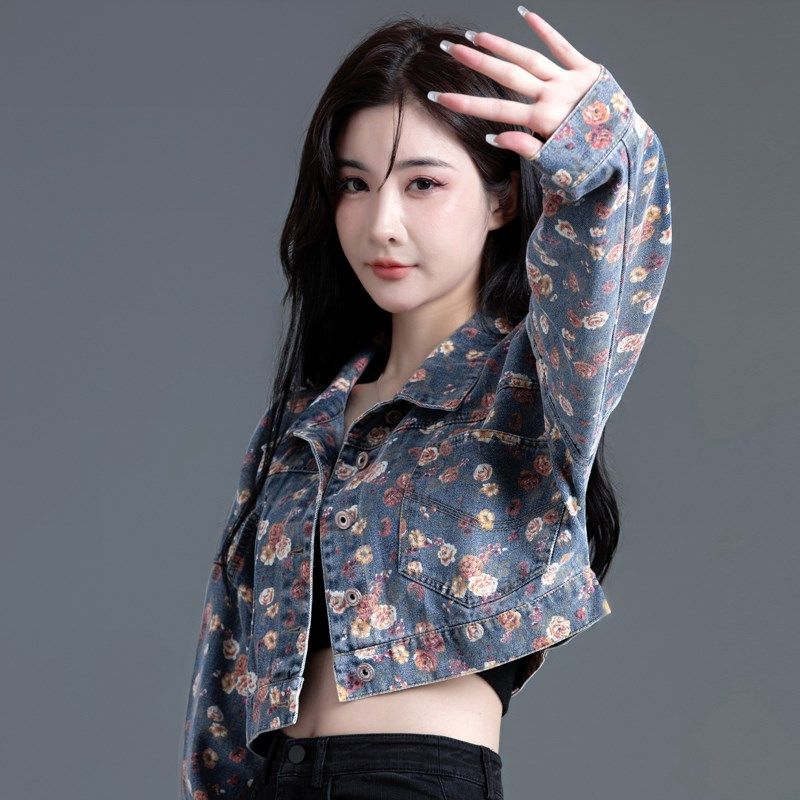 牛仔外套女2024新款女装复古高腰小个子短款上衣夹克碎花印花潮流,淘宝优惠券,粉丝福利购,淘宝优惠卷