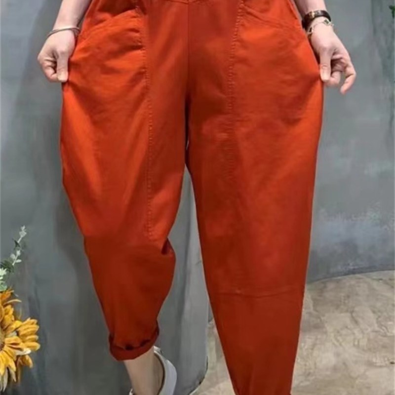 夏季新款韩版时h尚松紧腰休闲哈伦裤洋气妈妈装百搭宽松显瘦九分