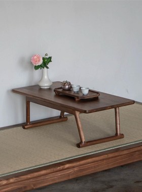 新中式无非炕几黑胡桃木实木榻榻米飘窗席地茶桌U简约炕桌小矮桌