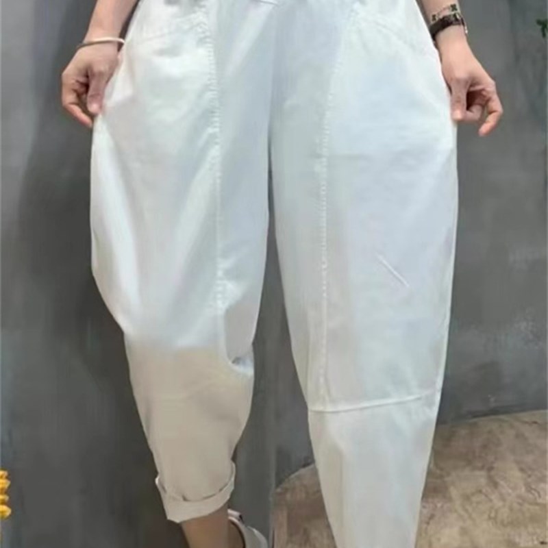 夏季新款韩版时h尚松紧腰休闲哈伦裤洋气妈妈装百搭宽松显瘦九分