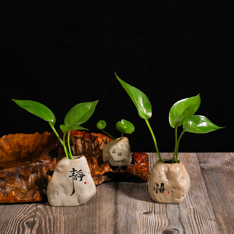 陶瓷禅意花瓶装饰花盆器皿水培创意绿萝小花器粗客厅茶桌茶宠摆件 - 图2