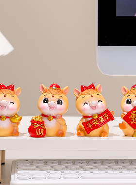 国潮醒狮马上有钱吉祥装饰小摆件