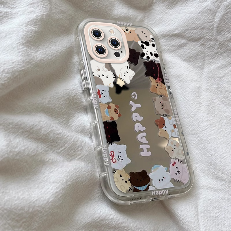 适用苹果15promax手机壳新款iphone14pro镜面13防摔12可爱女11网红xsmax猫咪小狗8plus手链7p高级感6s全包se2