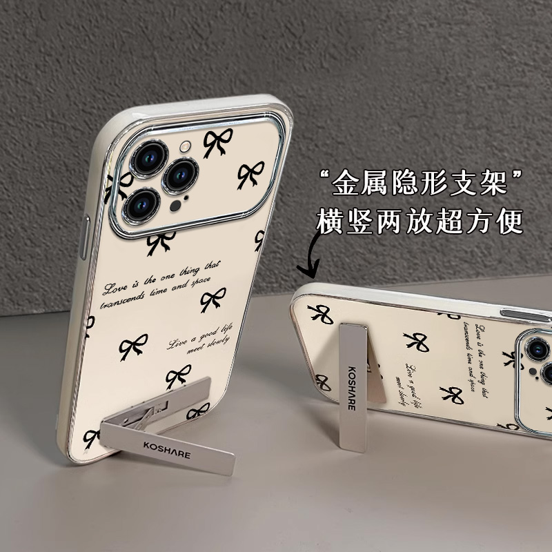 适用苹果15promax手机壳新款iphone14pro硅胶13防摔12可爱女网红11max蝴蝶结plus支架手链xsmax高级镜头全包
