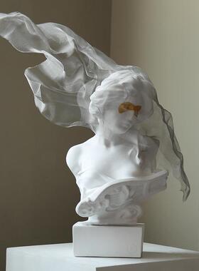 北欧轻奢面纱少女雕塑摆件希腊女神雕像艺术品客厅高级感软装饰品