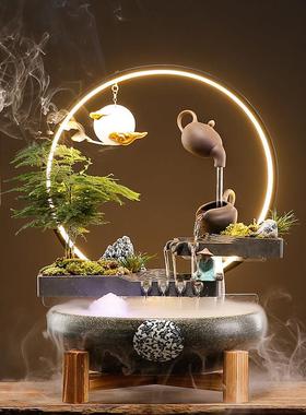 新中式招财流水生财摆件陶瓷鱼缸循环水客厅桌面店铺开业乔迁礼品