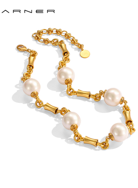 Joseph Warner中古项链珍珠链复古夸张设计感欧美金属风锁骨链女