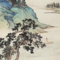 陈少梅松溪放棹青绿山水画国画名