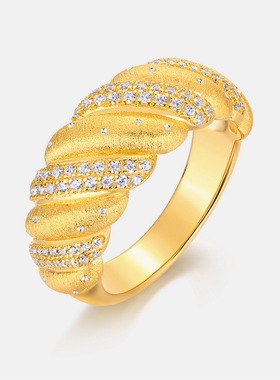 欧美流行麻花拉丝戒指女ins冷淡风S925纯银镀金锆石指环饰品