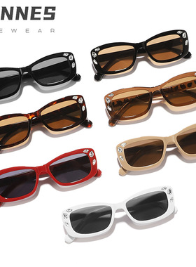 雷恩新款个性矩形镶钻高级感优雅太阳镜欧美ins同款派对遮阳墨镜