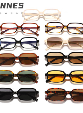 雷恩复古小框矩形遮阳墨镜女个性街拍凹造型近视框架眼镜